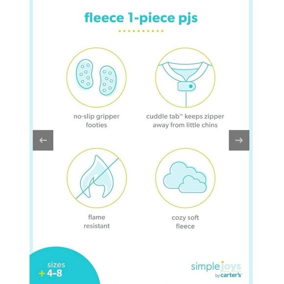 Simple Joys by Carter's Girls 2-Pack Loose-Fit Fleece Footed Pajamas Size 4 - Picture 2 of 10